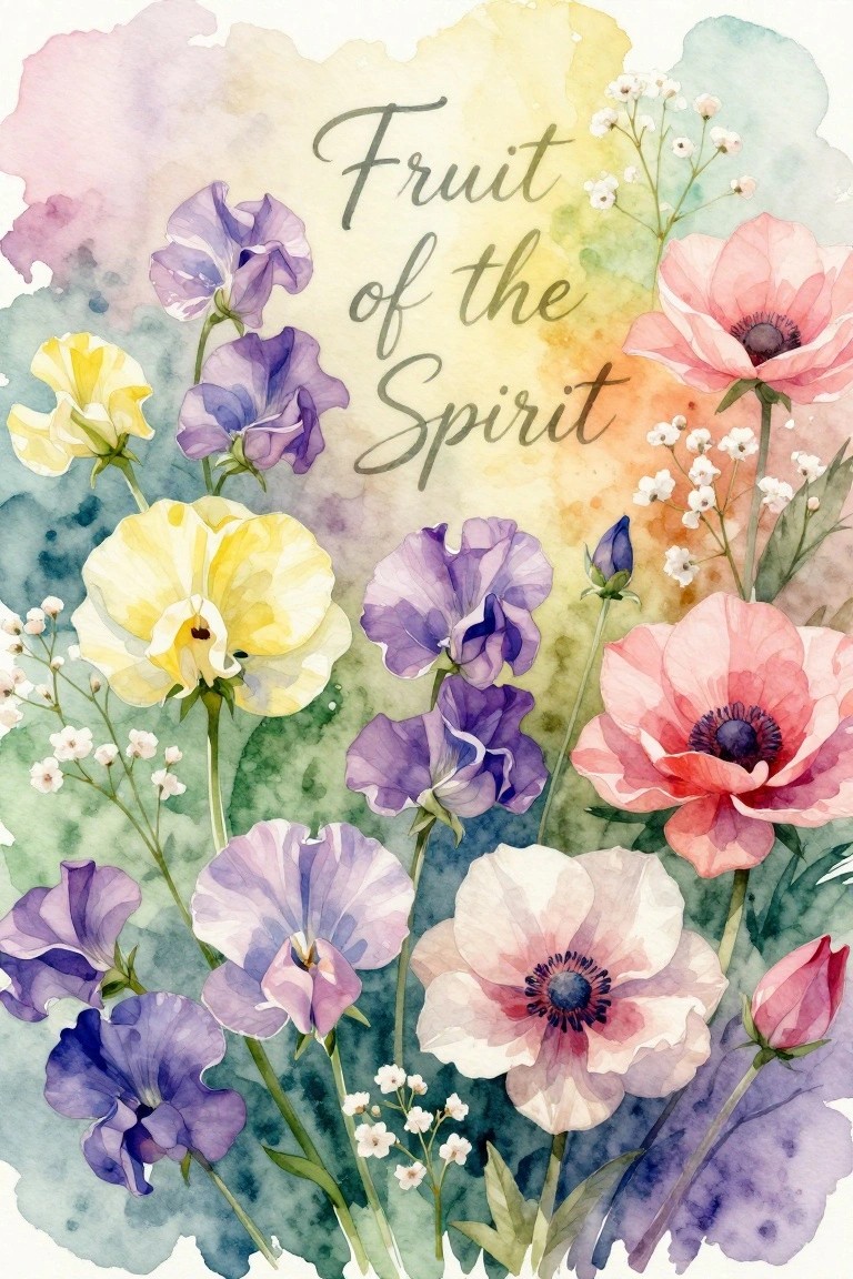 Watercolor pansies and pink flowers with 