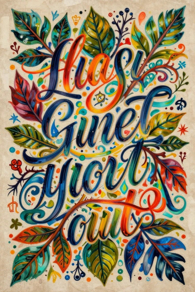 A colorful painting of the phrase 