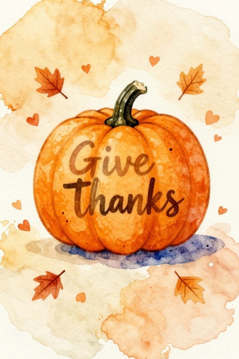 Watercolor orange pumpkin with 