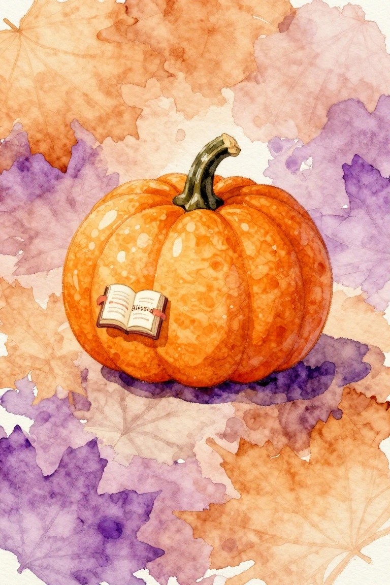 Watercolor pumpkin with open 