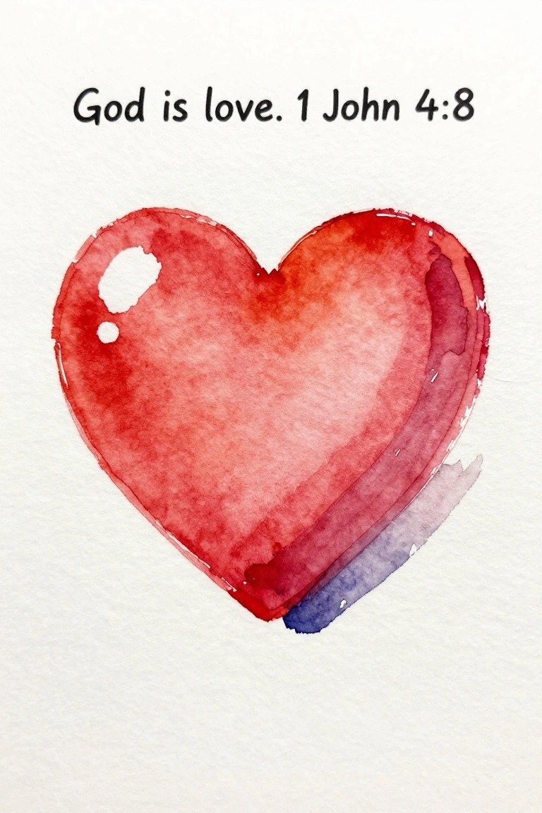 Watercolor red heart with blue tip and 