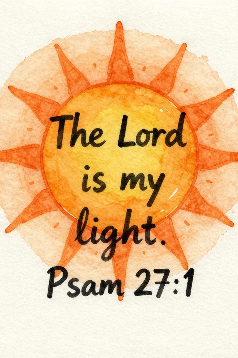 Watercolor orange sun with rays and text 