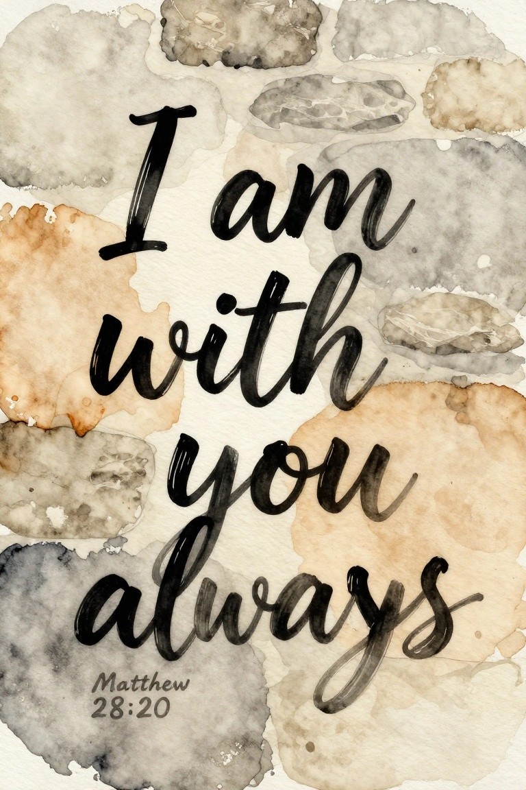 Watercolor splotches in earthy tones behind calligraphy