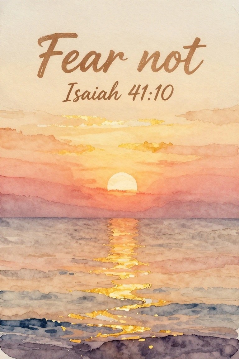 Watercolor sunset over ocean with golden sun reflection and