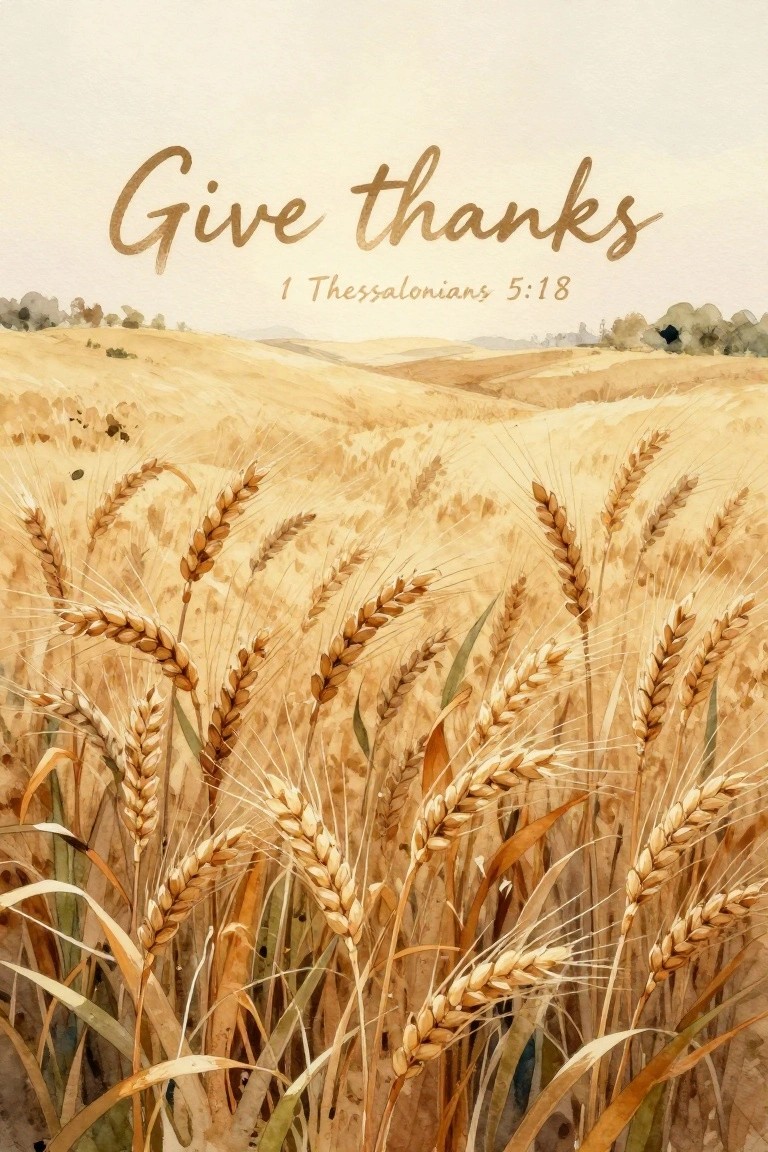 Watercolor of golden wheat field with