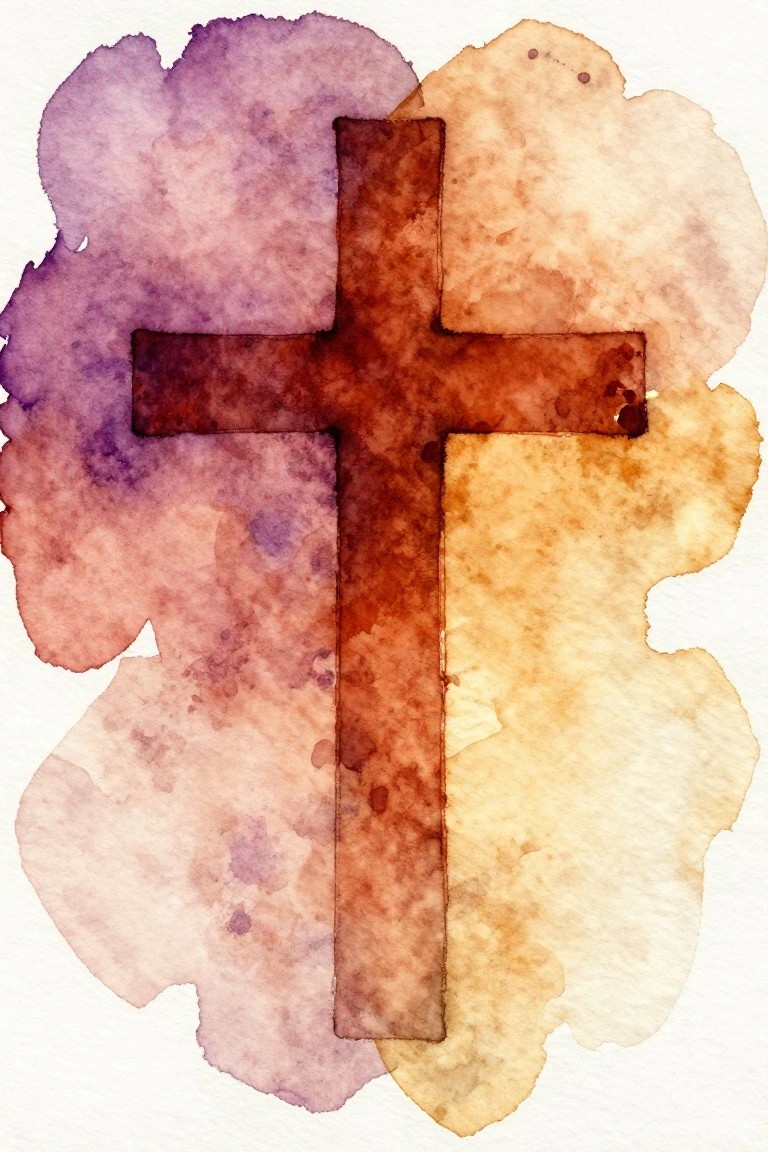 Watercolor brown cross over soft purple, pink, and orange abstract washes