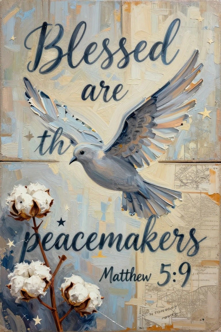Gray dove flying over cotton bolls with 