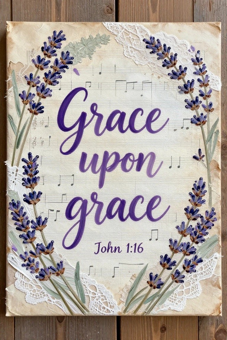 Lavender flowers and lace frame 