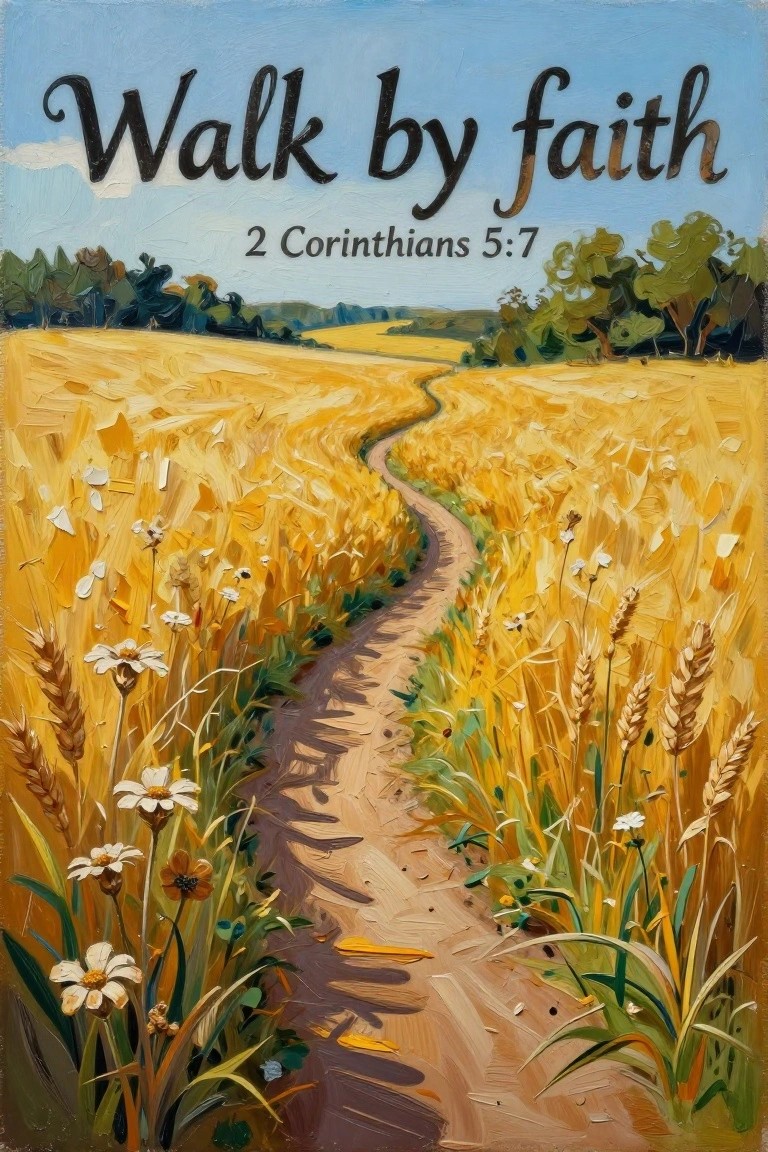 Winding path through golden wheat fields with wildflowers and 