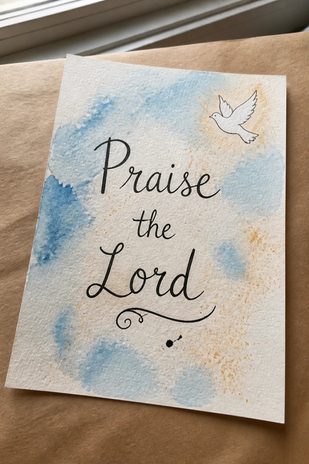 Blue and gold watercolor card with 