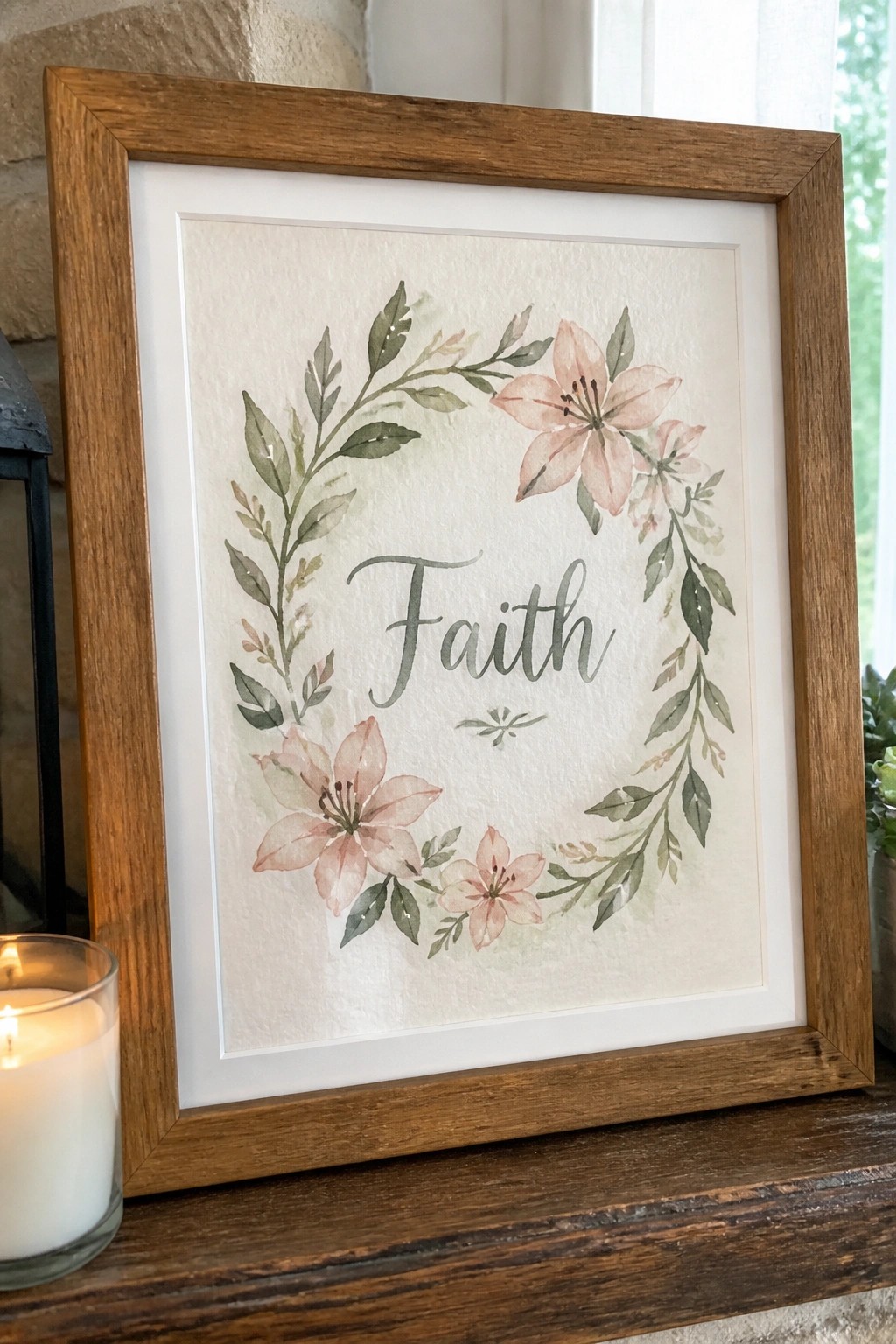 Wooden framed watercolor art with 
