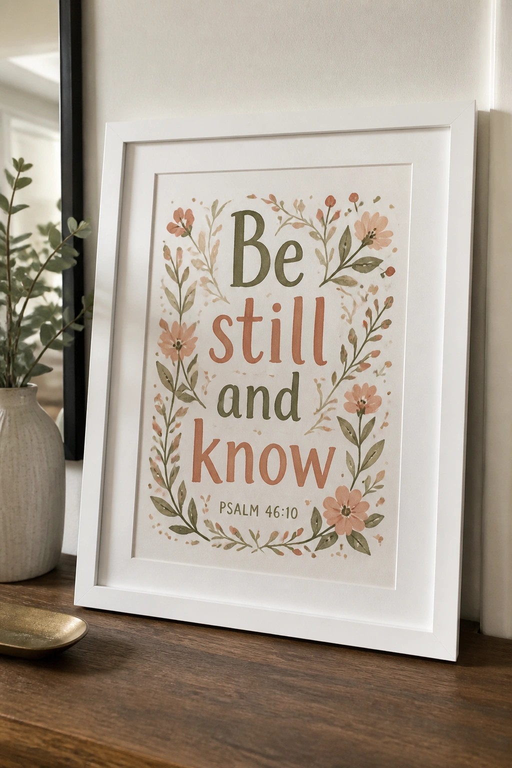White-framed floral print of 