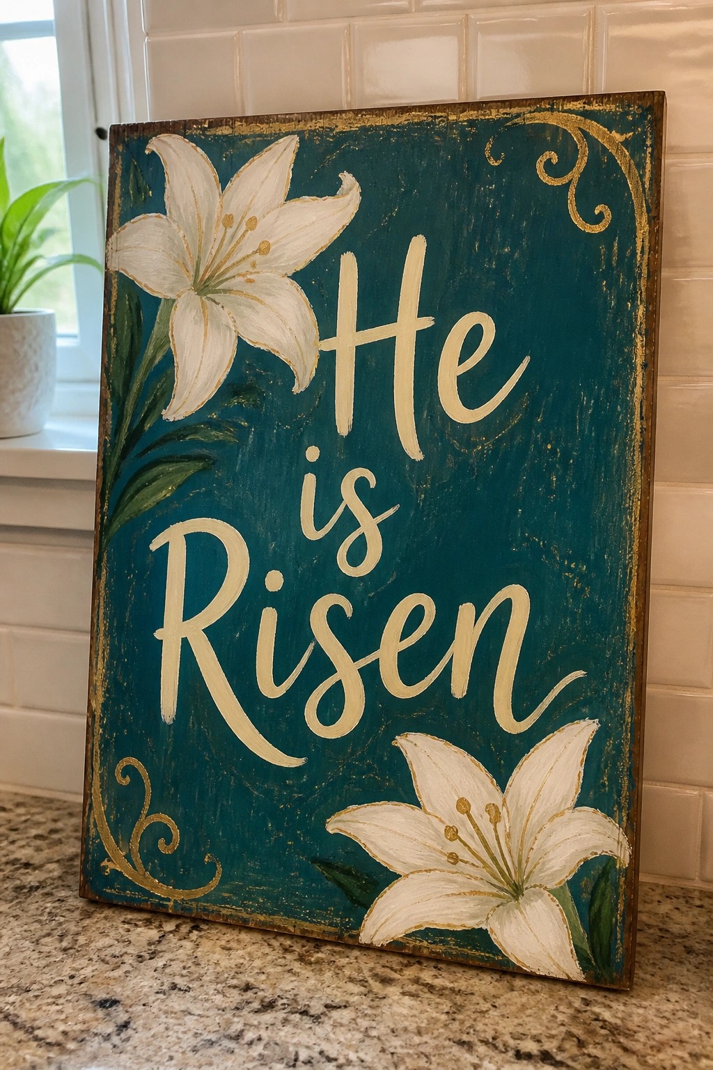 Teal distressed sign with 