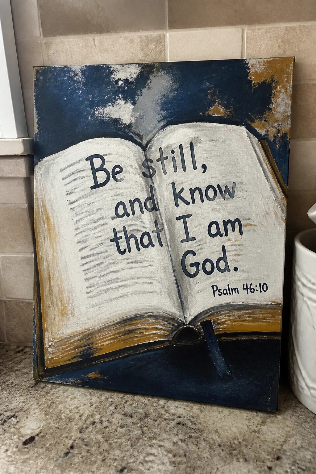 Painted open book canvas with 