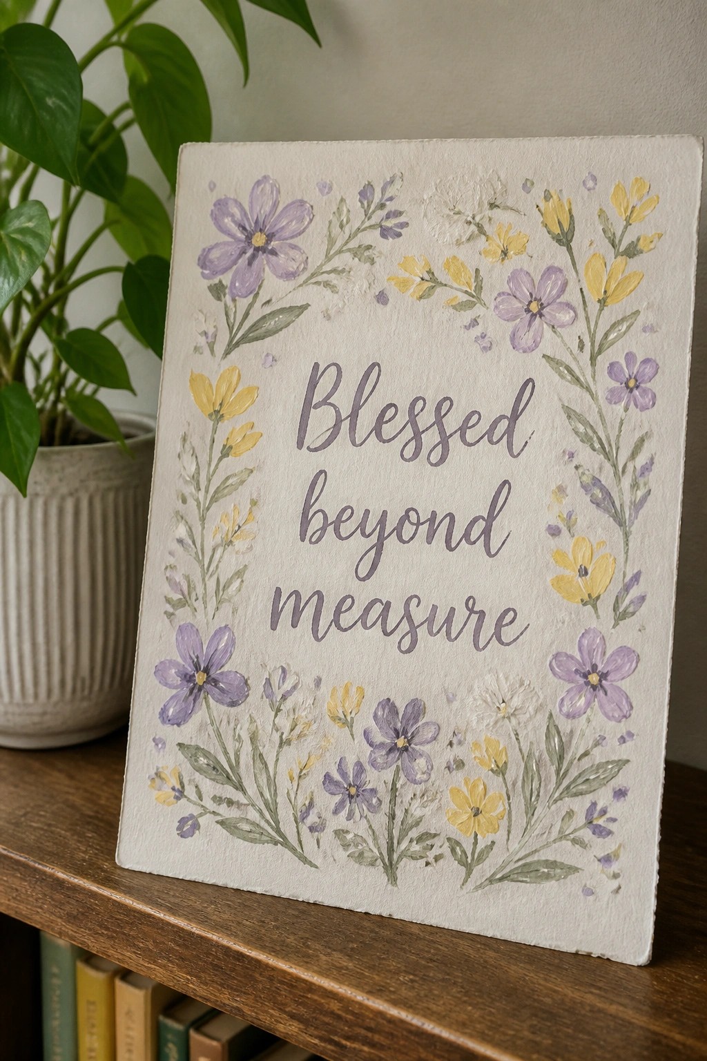 Canvas with purple and yellow flowers bordering 