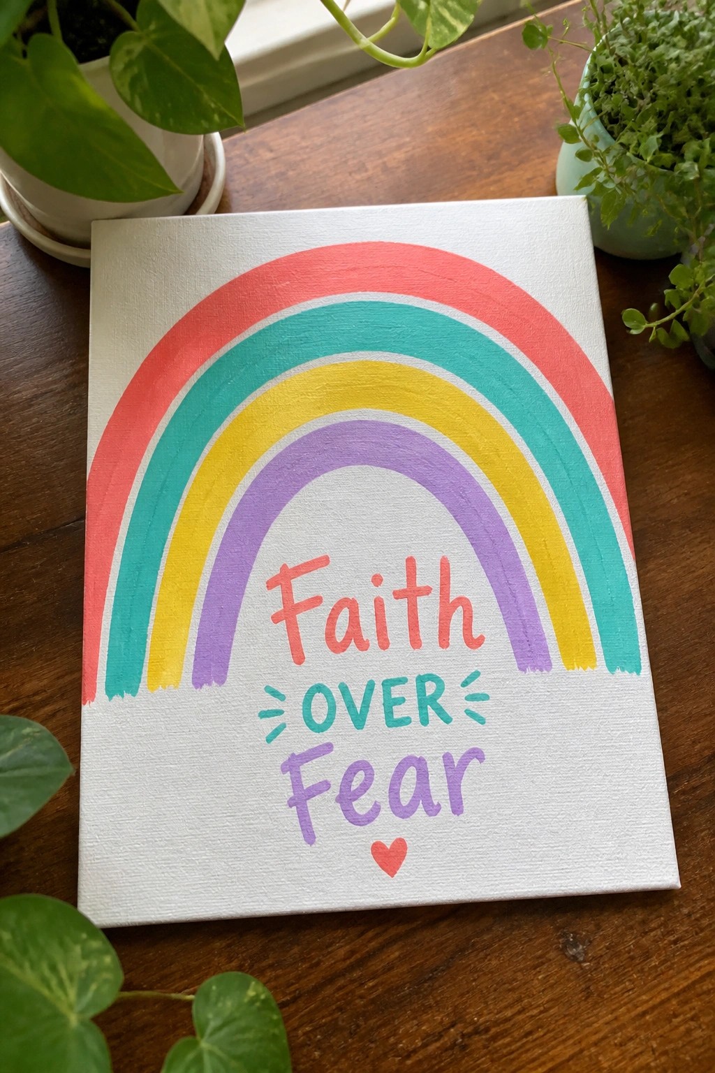 Colorful rainbow on white canvas with 