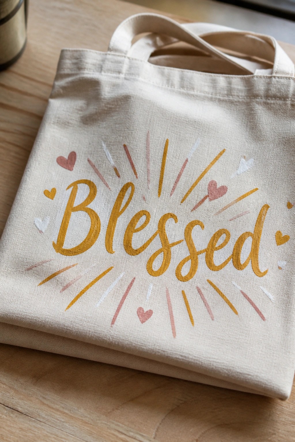 Natural canvas tote bag with gold 