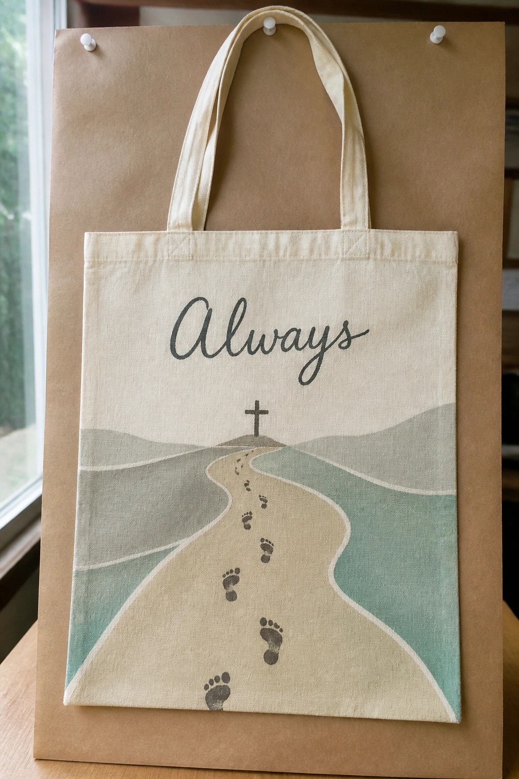 Cream canvas tote bag with 