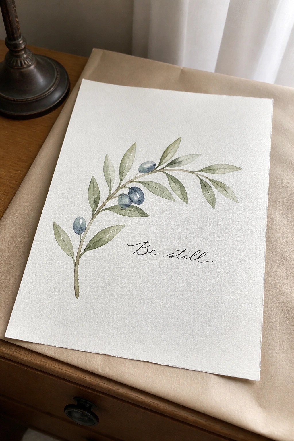 Watercolor olive branch with blue olives and 
