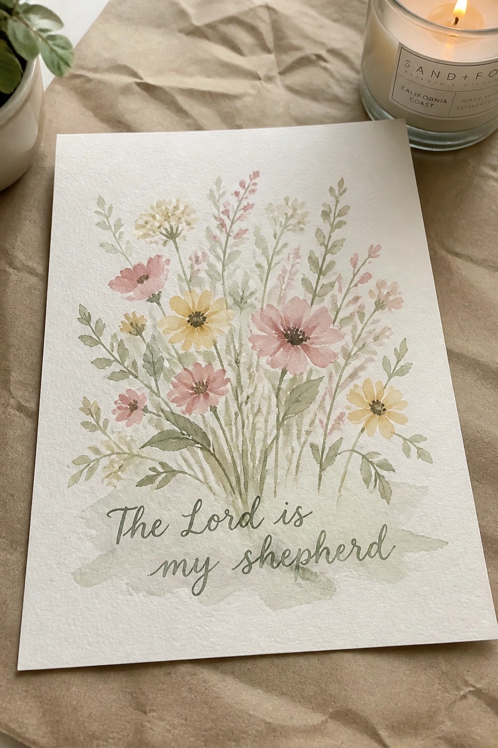 Watercolor card with pink and yellow wildflowers and 