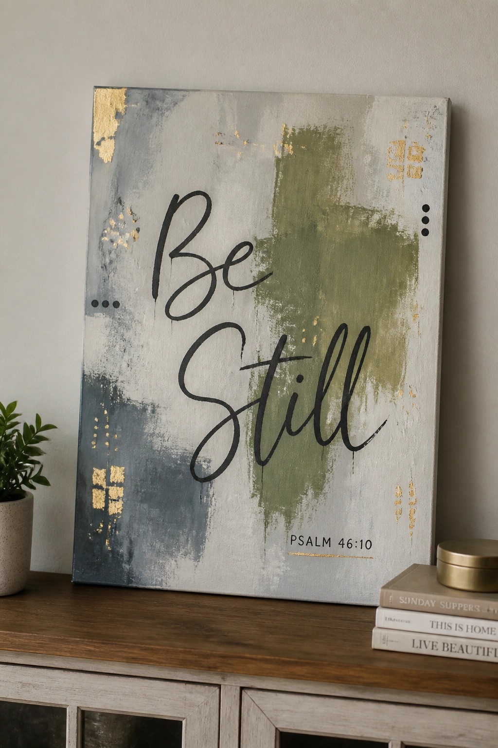 Abstract gray-green canvas painting 