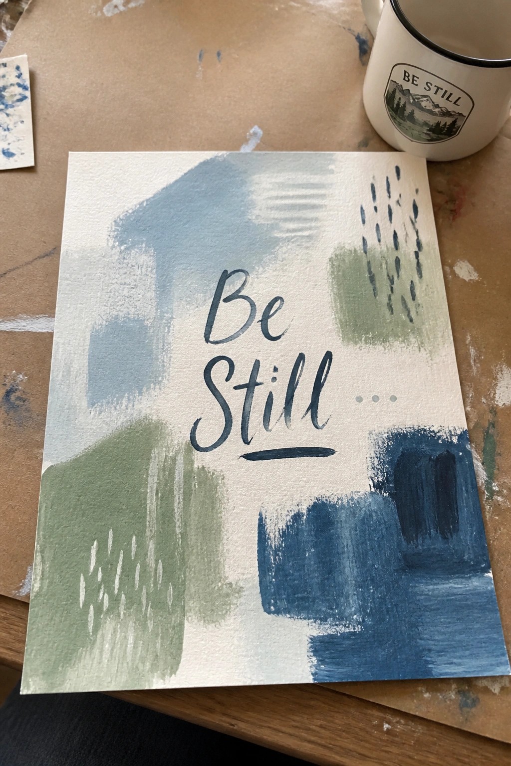 Abstract blue-green watercolor with 