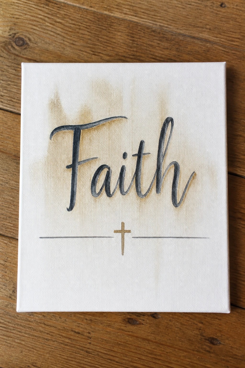 White canvas on wood with 