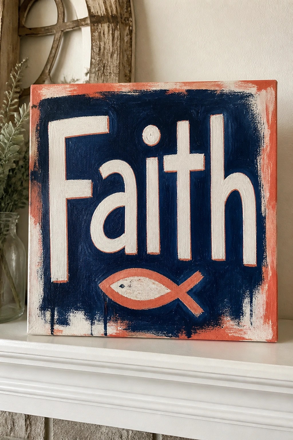 Rustic canvas sign reading 