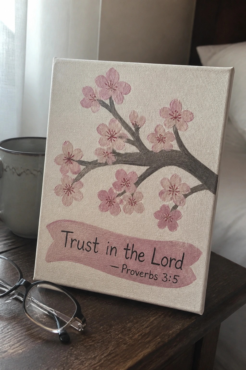 Canvas with pink cherry blossoms and 