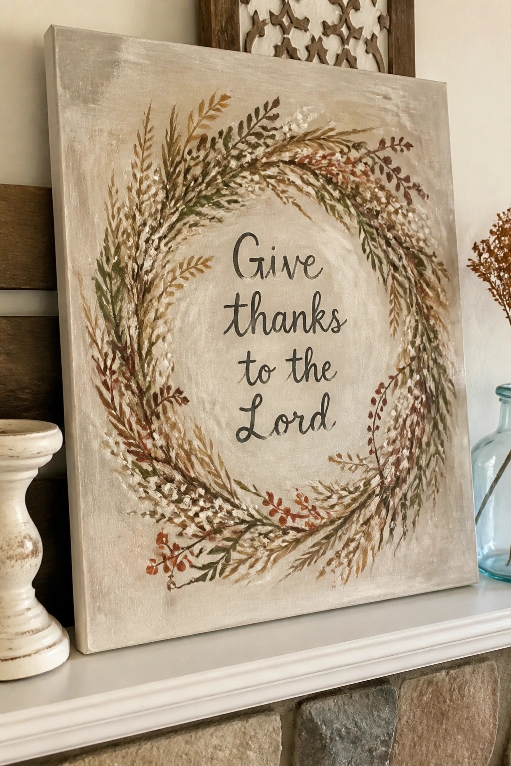 Canvas with autumnal wreath surrounding 