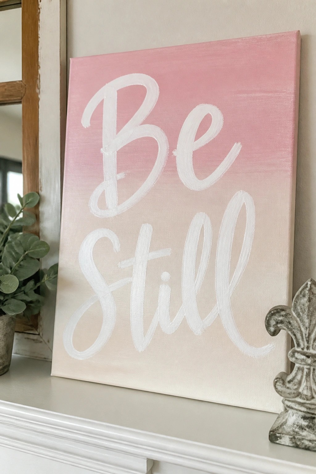 Pink ombre canvas with white cursive 
