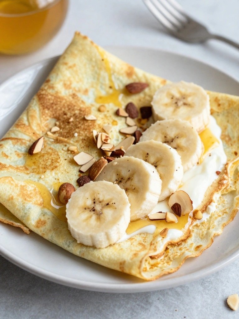 Greek Yogurt Egg Crepes Filled with Banana, Almonds, and Honey