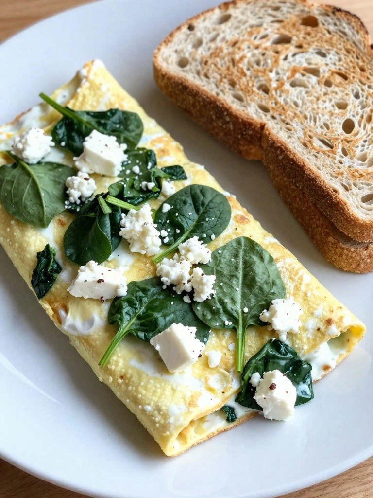 Spinach and Feta Greek Yogurt Omelet with Whole Grain Toast
