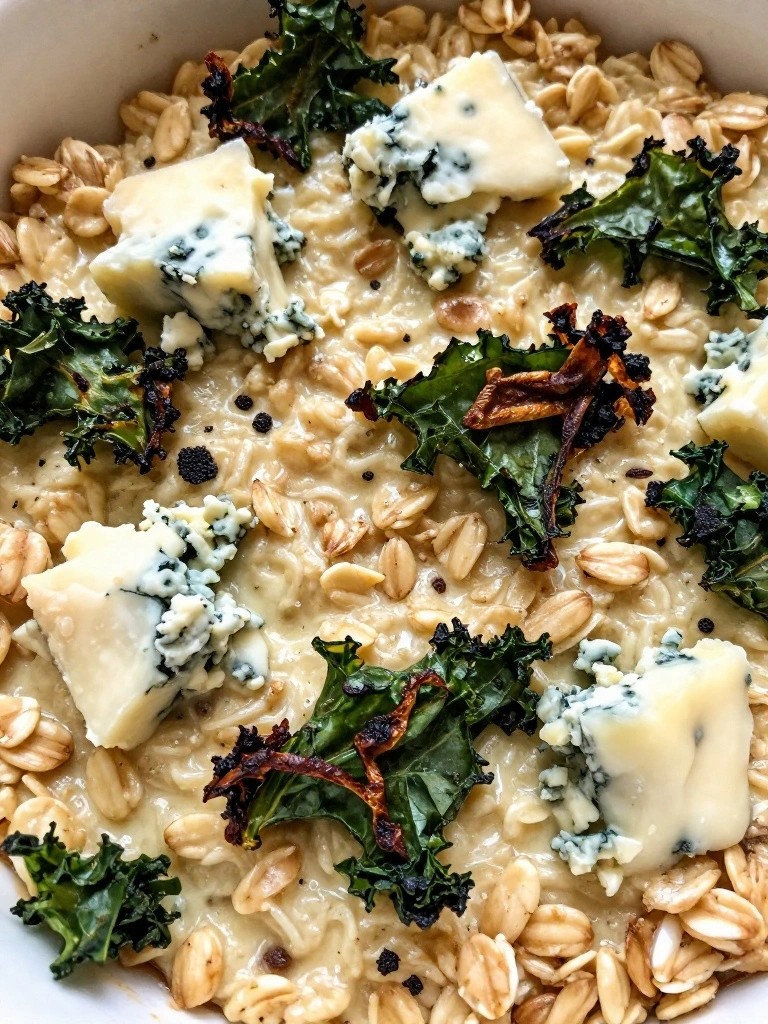 Blue Cheese and Roasted Kale Savory Oat Bake
