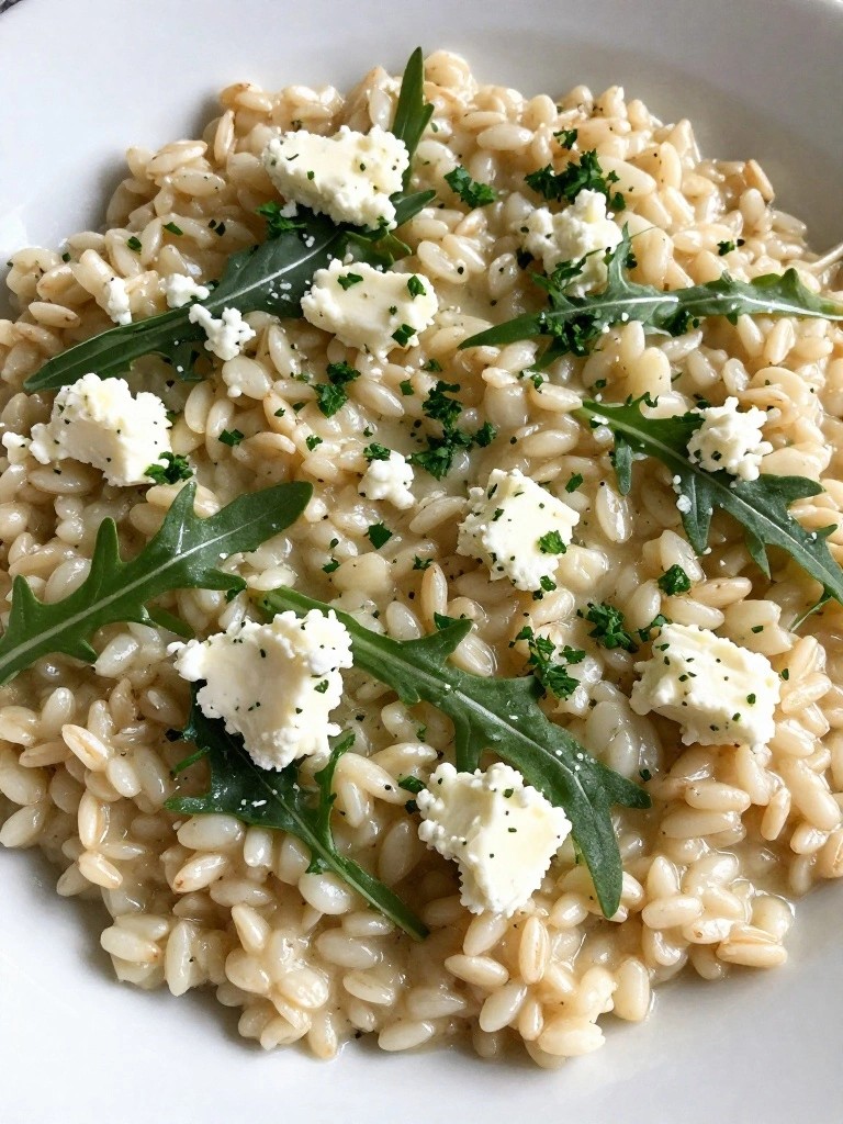 Herbed Goat Cheese Arugula Oat Risotto