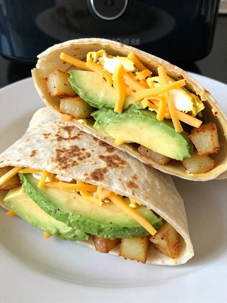 Air Fryer Crispy Potato Egg Bite Avocado Breakfast Wraps