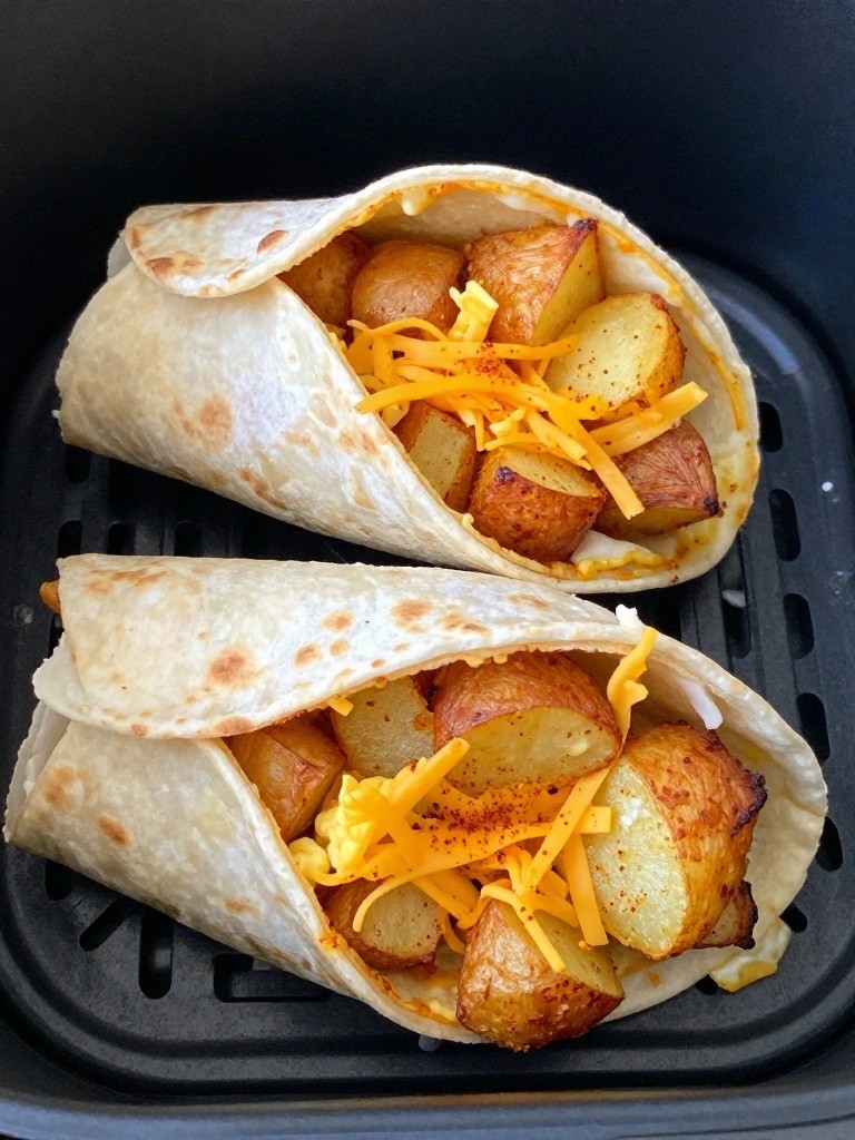 Air Fryer Crispy Potato Egg Bite Breakfast Burritos