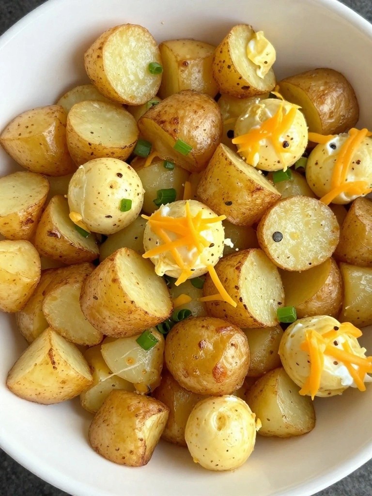 Crispy Air Fryer Cheesy Potato Egg Bite Breakfast Bowls