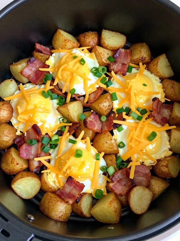 Loaded Air Fryer Bacon Potato Egg Bite Skillet Hash