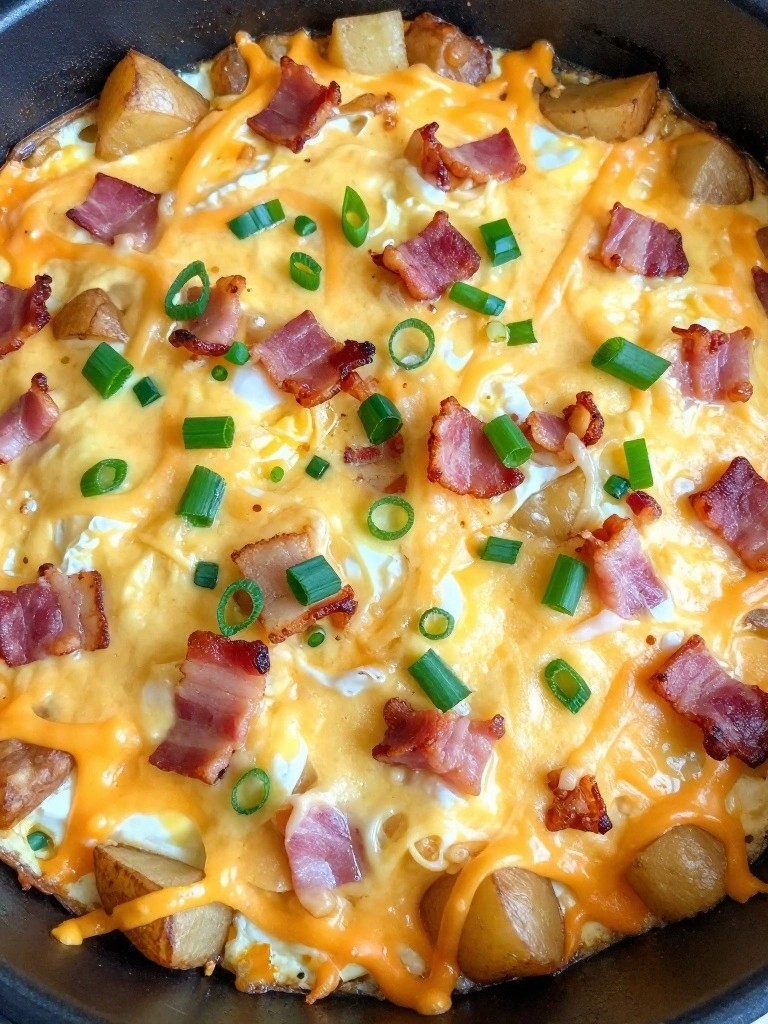 Cheesy Bacon and Potato Sheet-Pan Egg Bake