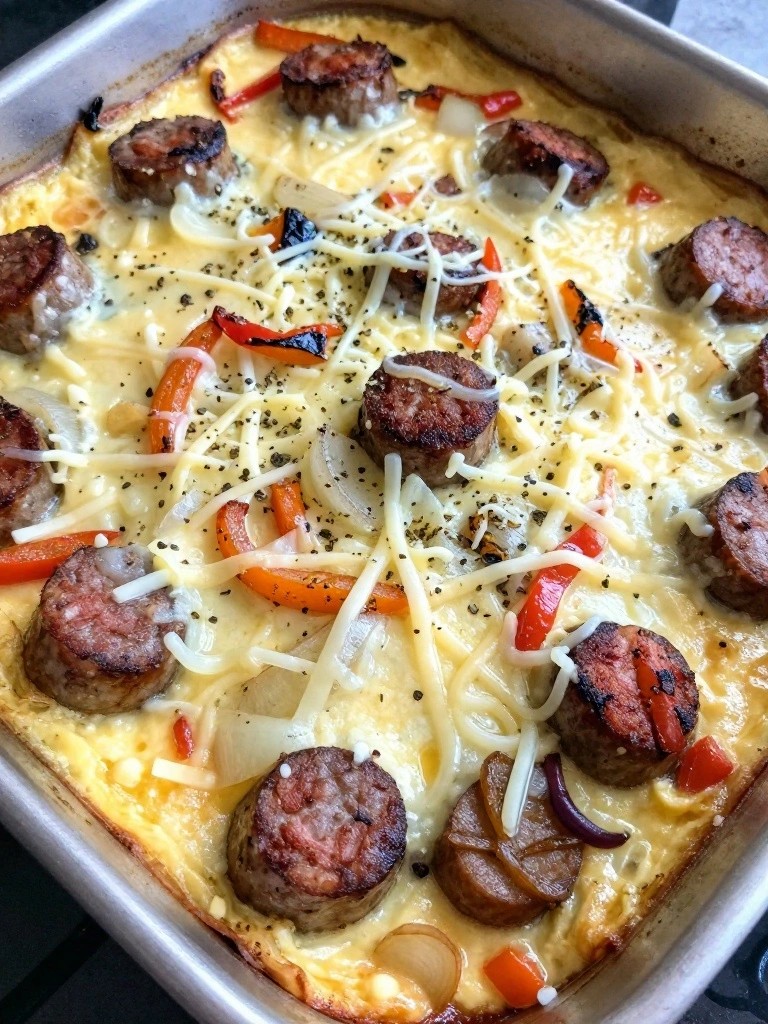 Italian Sausage Pepper and Onion Sheet-Pan Egg Bake