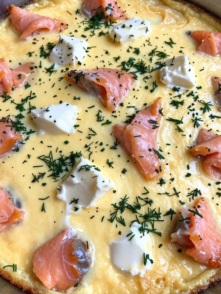 Smoked Salmon Dill and Cream Cheese Sheet-Pan Egg Bake