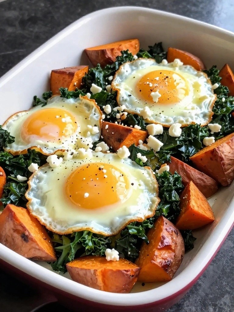 Sweet Potato Kale and Goat Cheese Sheet-Pan Egg Bake