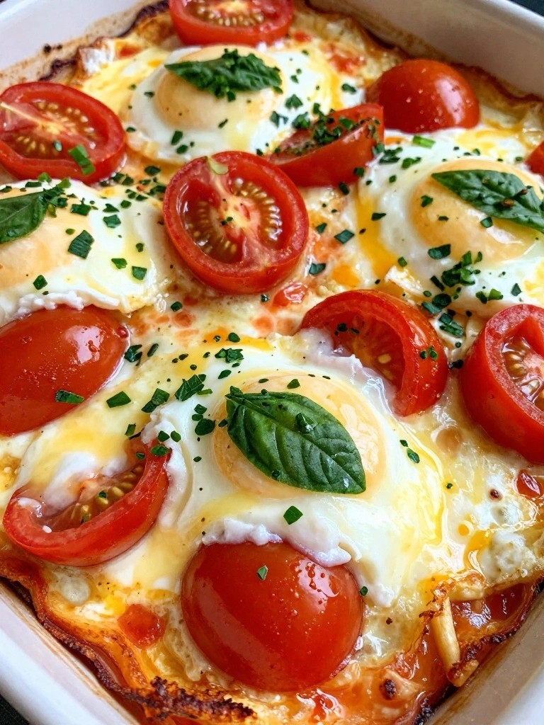 Tomato Basil Mozzarella Caprese Sheet-Pan Egg Bake