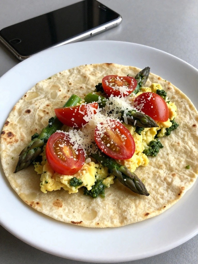 Italian Asparagus Pesto Egg Wrap with Cherry Tomatoes