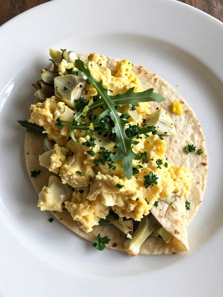 Lemon Herb Artichoke and Arugula Egg Wrap