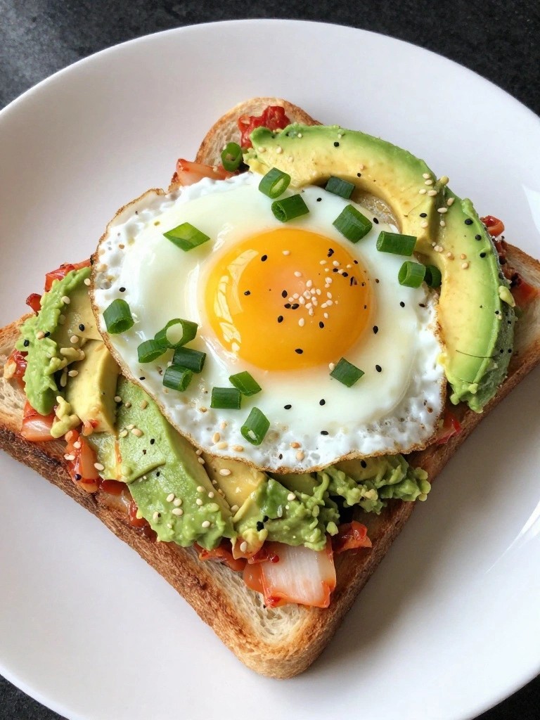 Kimchi Fried Egg Loaded Avocado Toast