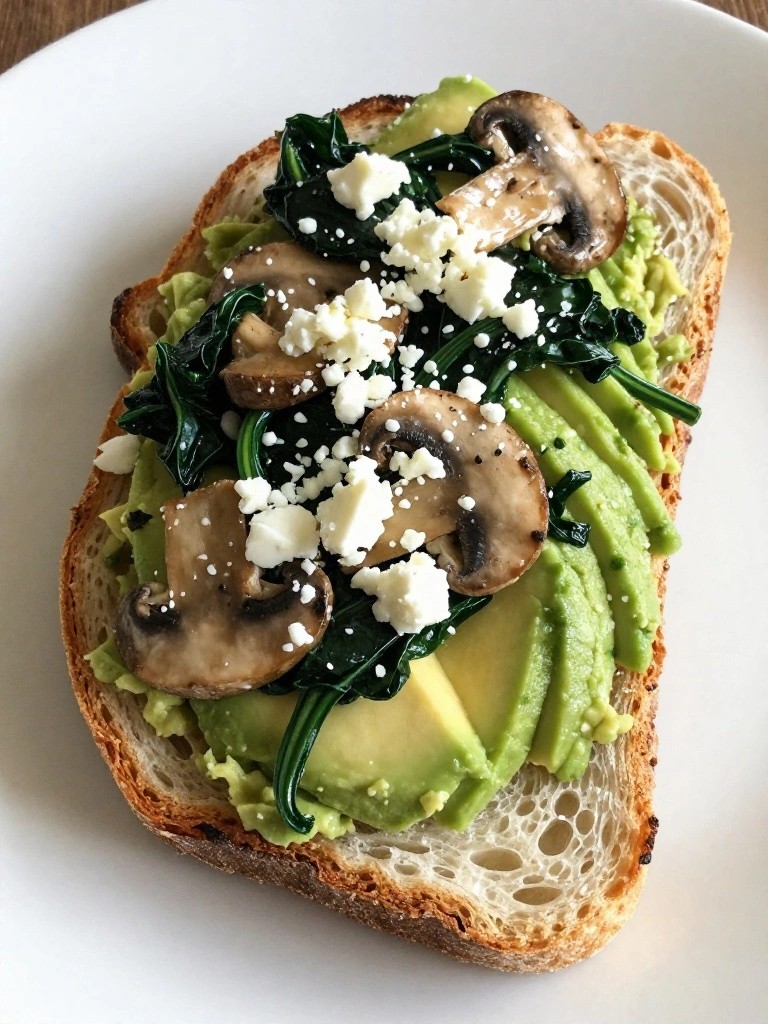 Mushroom Spinach and Goat Cheese Loaded Avocado Toast