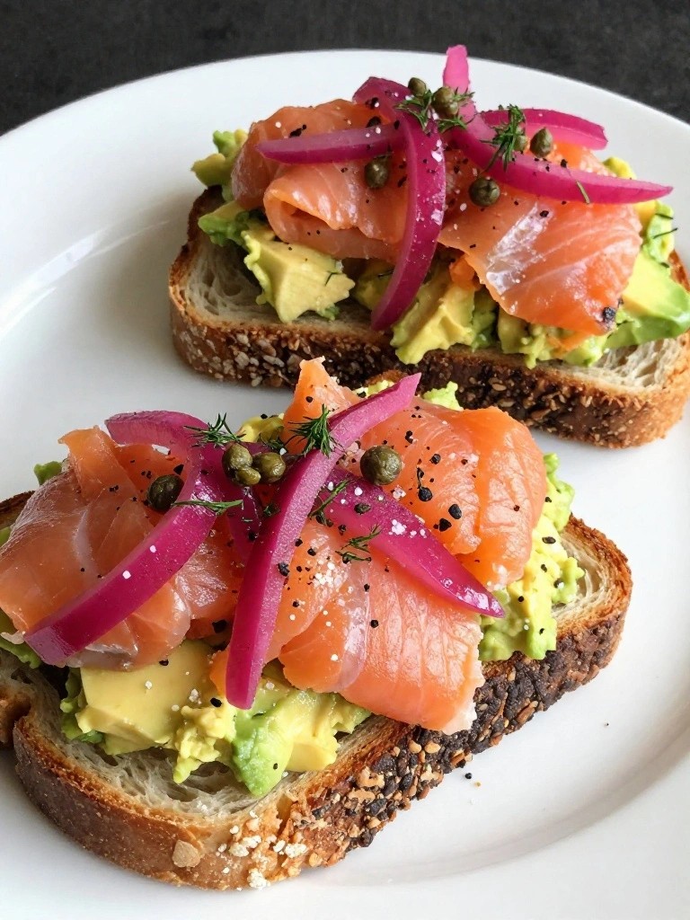 Smoked Salmon and Pickled Red Onion Loaded Avocado Toast