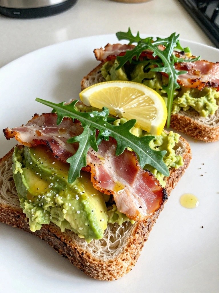 Turkey Bacon Lemon Arugula Loaded Avocado Toast